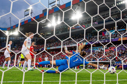 Goalkeeper Cecilie Fiskerstrand of Norway lets in the 1-0