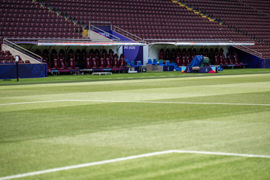 View of the team benches at Stade de Geneve