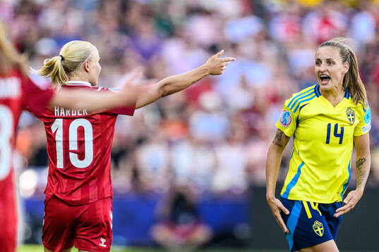 Pernille Harder of Denmark and Nathalie Björn of Sweden