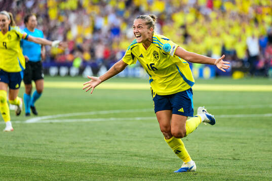 Filippa Angeldahl of Sweden celebrates scoring 0-1