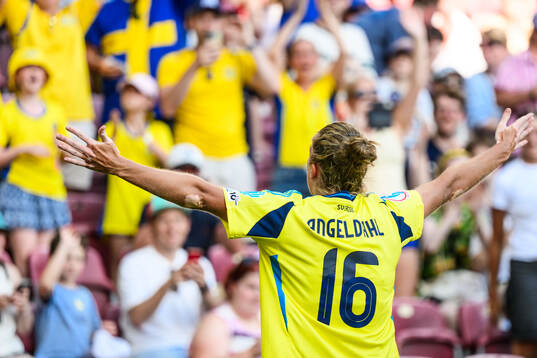 Filippa Angeldahl of Sweden celebrates scoring 0-1