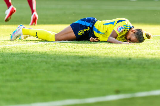 Madelen Janogy of Sweden looks dejected