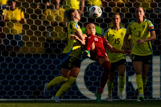 Rebecka Blomqvist of Sweden and Nadia Nadim of Denmark