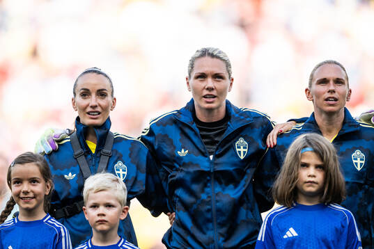 Kosovare Asllani, goalkeeper Jennifer Falk and Jonna