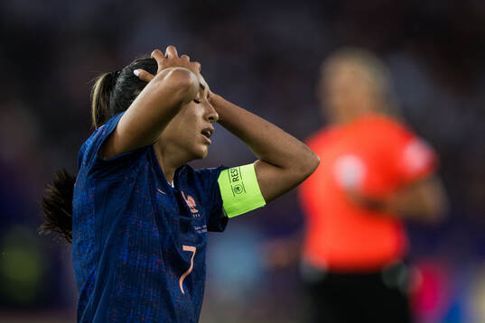 Sakina Karchaoui of France looks dejected