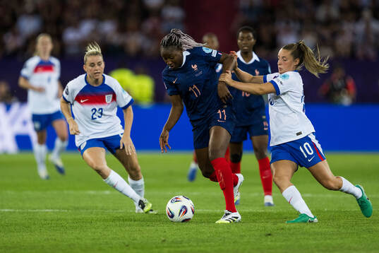 Alessia Russo and Ella Toone of England and Kadidiatou