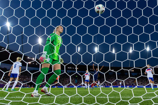 Goalkeeper Hannah Hampton of England looks dejected