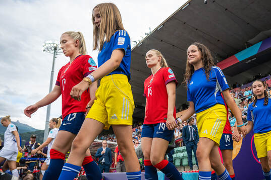 Mathilde Harviken of Norway enters the pitch