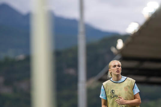 Goalkeeper Selma Panengstuen of Norway warms up
