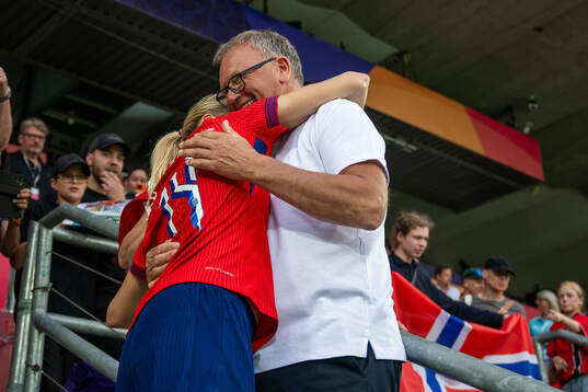 Ada Hegerberg of Norway celebrates with her dad Stein Erik