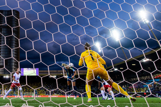 Stina Blackstenius of Sweden scores 0-1 behind goalkeeper