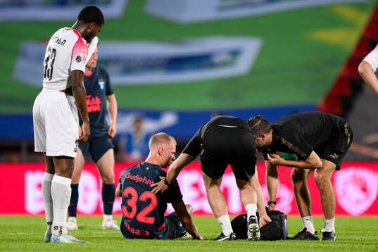 Daniel Gudjohnsen of Malmö FF in pain