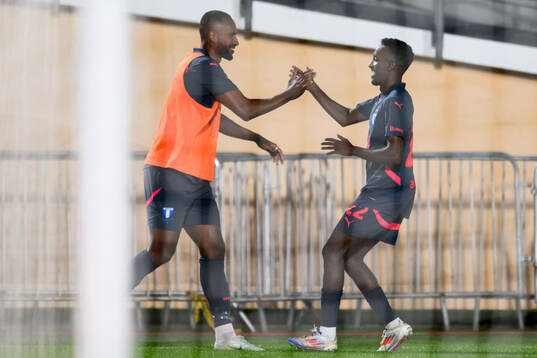 Isaac Kiese Thelin and Taha Ali celebrate