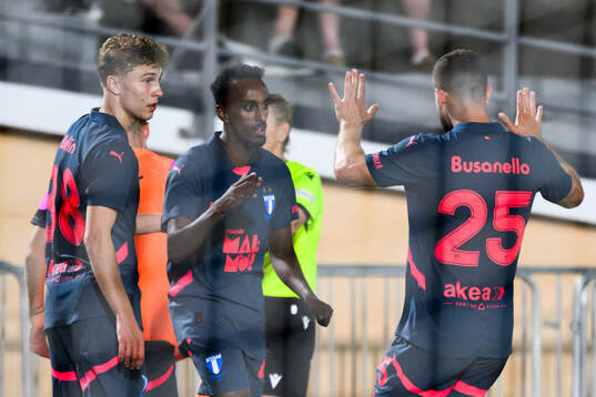Hugo Bolin, Taha Ali, and Gabriel Busanello of Malmö FF