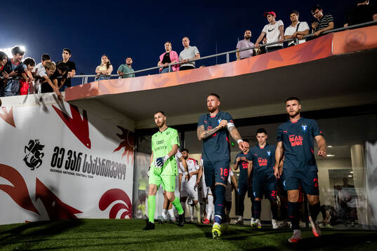 Goalkeeper Giorgi Makaridze of FC Iberia, Pontus Jansson