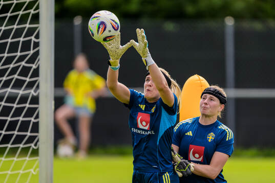 Goalkeeper Tove Enblom and Goalkeeper Emma Holmgren of the