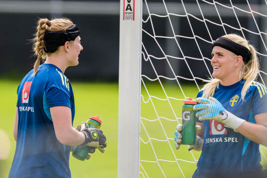 Goalkeeper Tove Enblom and Goalkeeper Emma Holmgren of the