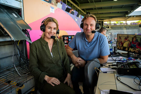 Swedish Public Television commentators Hanna Marklund and
