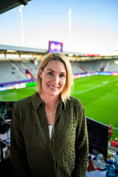Swedish Public Television commentator Hanna Marklund pose