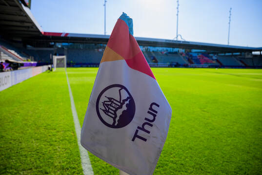 The corner flag with the city synbol for Thun ahead  the