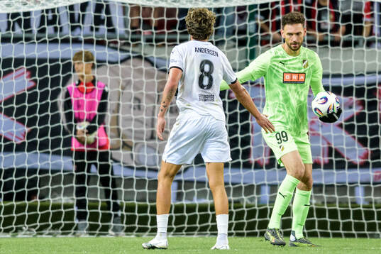 Silas Andersen and goalkeeper Etrit Berisha of Häcken