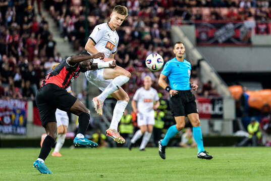 Patrick Nwadike of Spartak Trnava and Adrian Svanbäck of