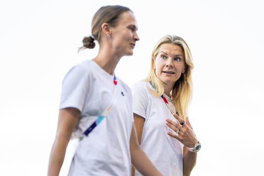 Caroline Graham Hansen and Ada Hegerberg of Norway