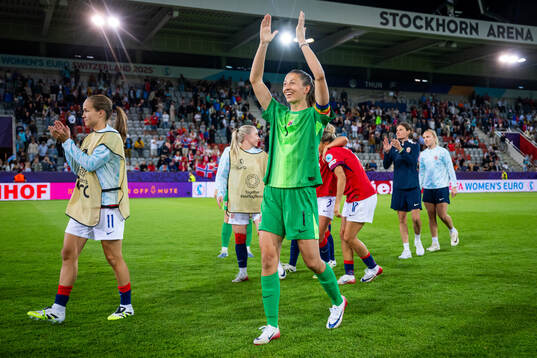 Goalkeeper Cecilie Fiskerstrand of Norway celebrates