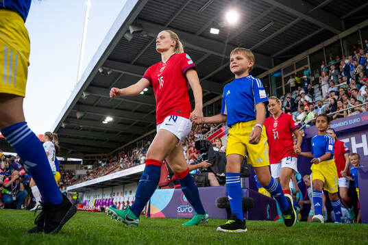 Mathilde Harviken of Norway enters the pitch