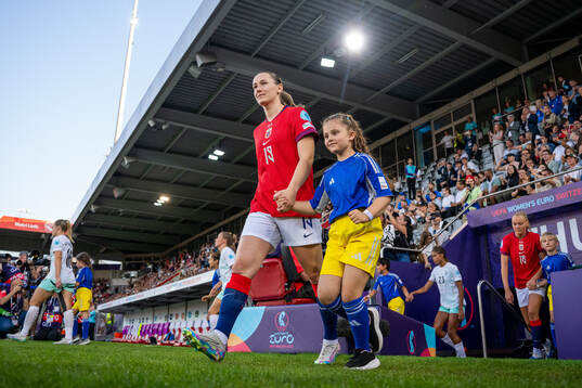 Elisabeth Terland of Norway enters the pitch