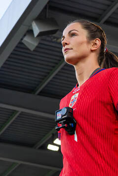 Tuva Hansen of Norway enters the pitch wearing a GoPro