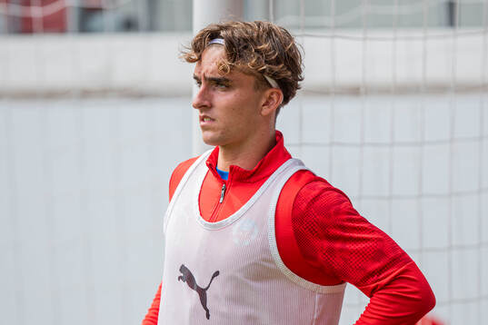 Helsingborgs Noah Jakobsen träningsmatchen i fotboll
