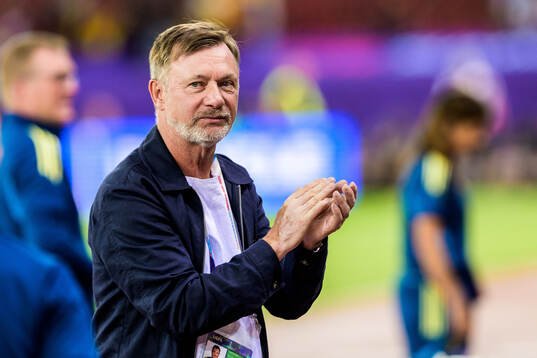 Head coach Peter Gerhardsson of Sweden celebrate