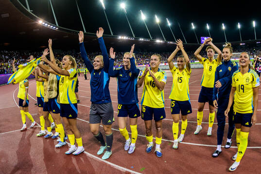 Players of Sweden celebrates with supporters