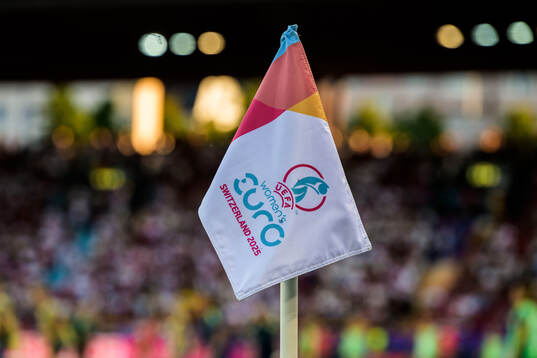 The corner flag with the logo for the  UEFA Women's Euro