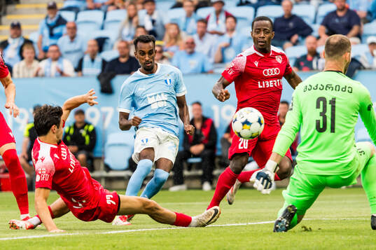 Taha Ali of Malmö FF and Giorgi Makaridze of FC Iberia
