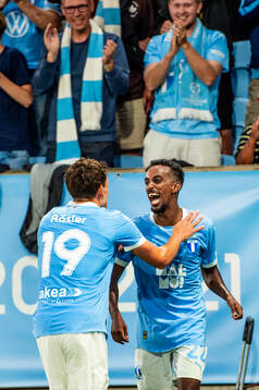 Colin Rösler and Taha Ali of Malmö FF celebrates