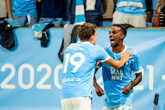 Colin Rösler and Taha Ali of Malmö FF celebrates