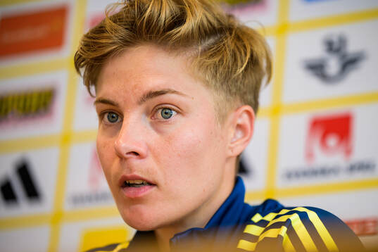 of the women's national football team of Sweden at a press