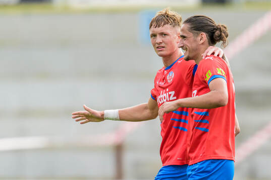 Helsingborgs Marcus Gudmann och Ervin Gigovic jublar