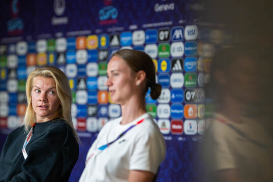Ada Hegerberg and Caroline Graham Hansen of the Norwegian