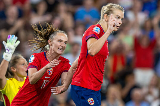 Ada Hegerberg of Norway celebrates with teammate Caroline