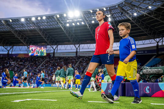 Ingrid Syrstad Engen of Norway enters the pitch