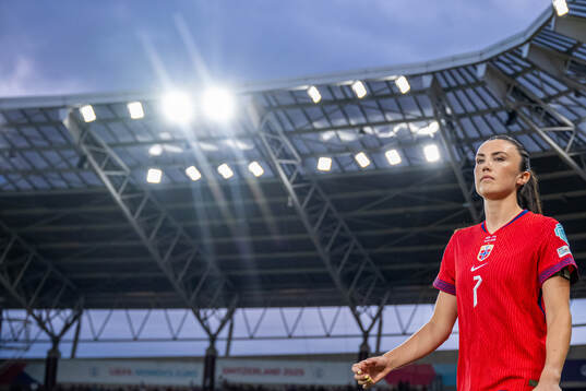 Ingrid Syrstad Engen of Norway enters the pitch