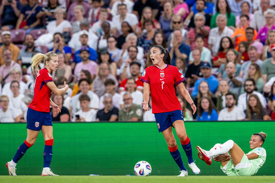 Ada Hegerberg of Norway, Ingrid Syrstad Engen of Norway and