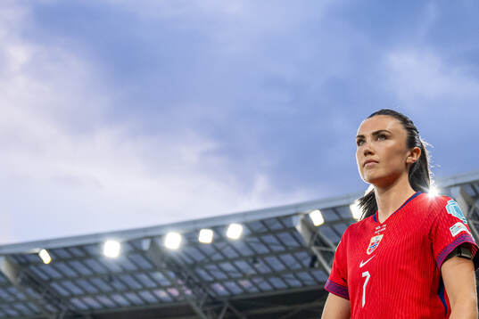 Ingrid Syrstad Engen of Norway enters the pitch