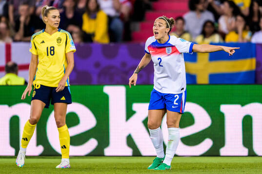 Fridolina Rolfö of Sweden and Lucy Bronze of England