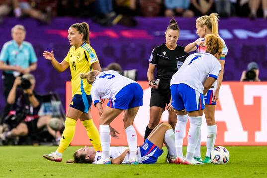 Lauren Hemp of England in pain