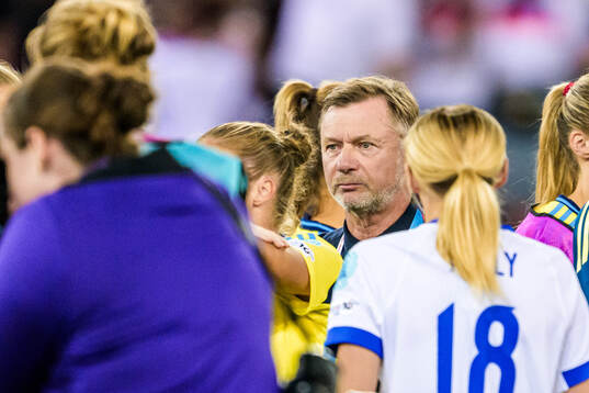 Head coach Peter Gerhardsson of Sweden looks dejected