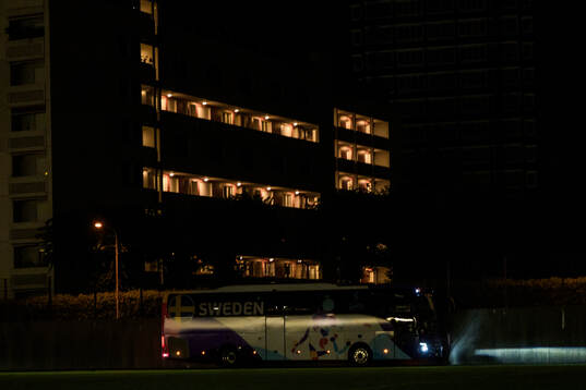 The player buss for Sweden leaves the stadium